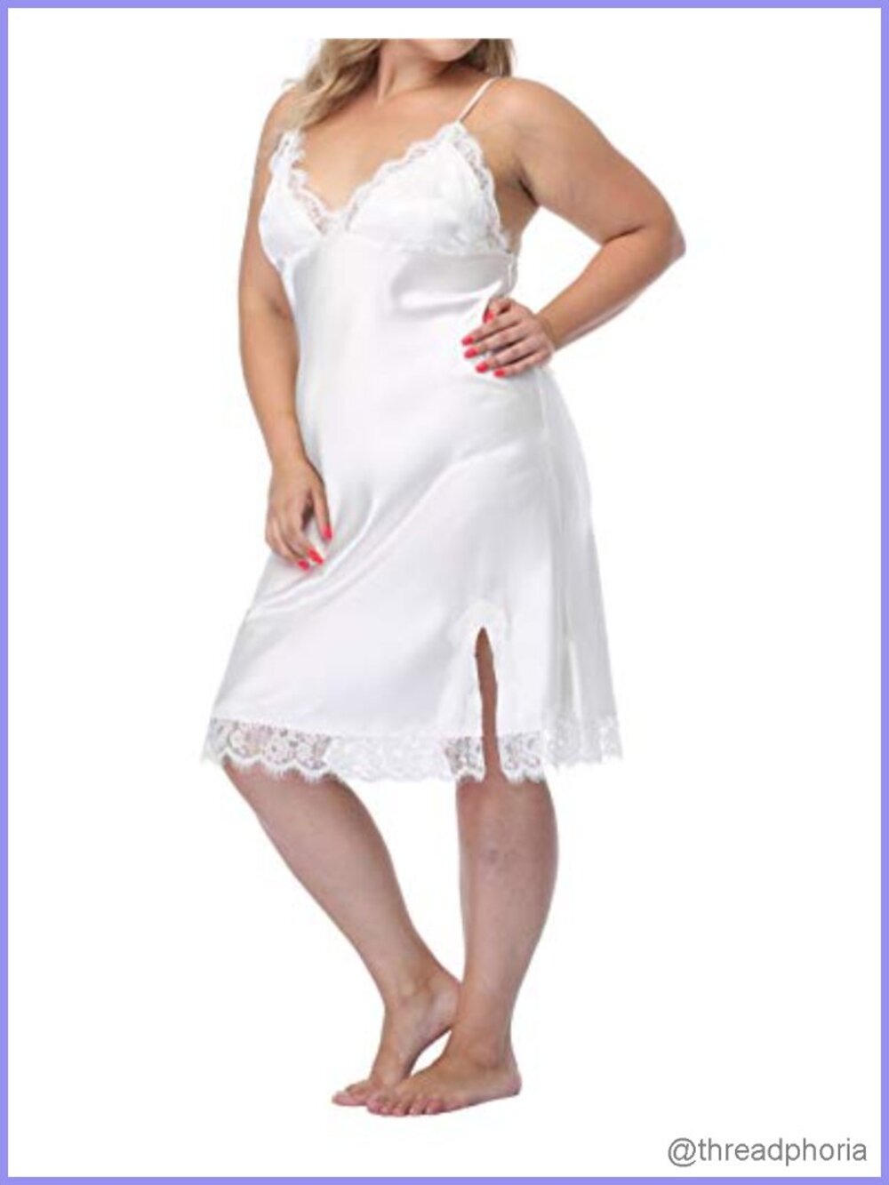Plus Size Lace Chemise Silky Nightgown Slip Dress Sleepwear